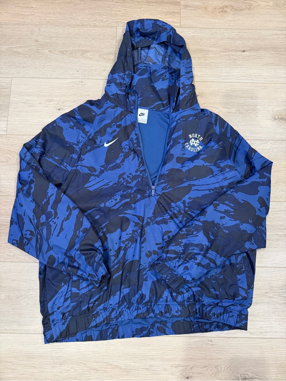 Nike Blue and Black Camo Hooded Windbreaker Jacket UNC Chapel Hill